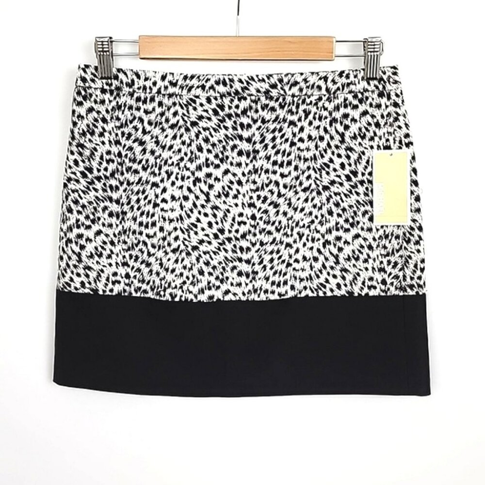 NWT Michael Kors Women's Black White Animal Print Skirt Lined Stretch Size 2